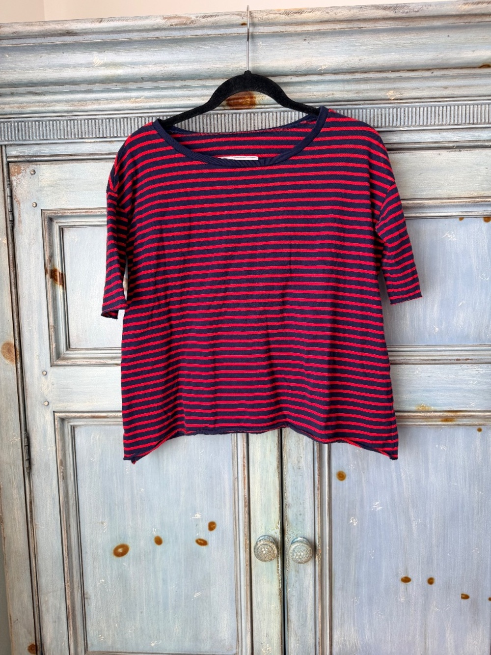 Frank & Eileen Josephien French Stripped Herritage Terry Tee in Navy/Red XS - Picture 5 of 9